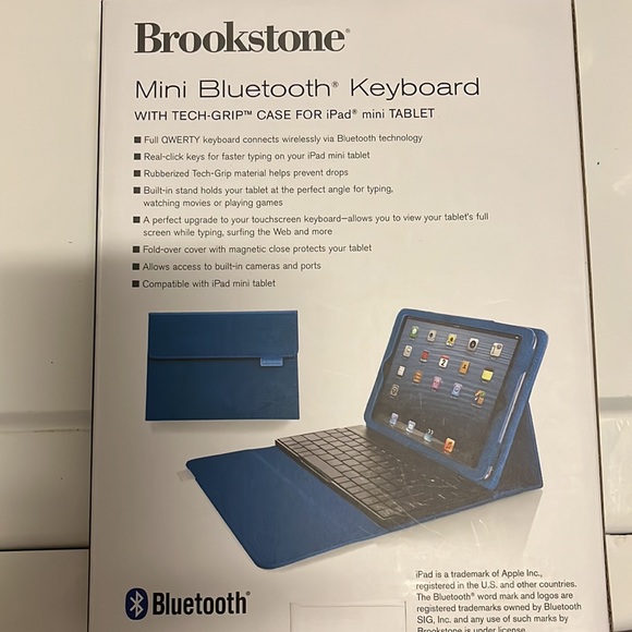 Brookstone, mini Bluetooth keyboard with tech grip case for iPad mini tablet - Picture 2 of 6